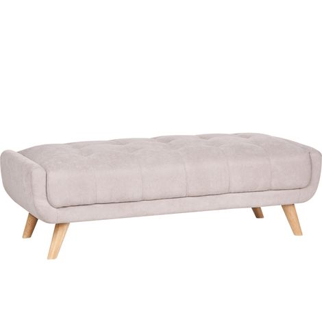 Otomana rectangular tapizado de tela con patas de madera estilo retro gris pardo Habo (1/5)