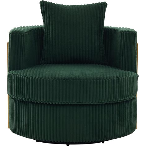 Sillón giratorio 360° de pana verde oscuro con brazos acolchados y arcón (1/5)