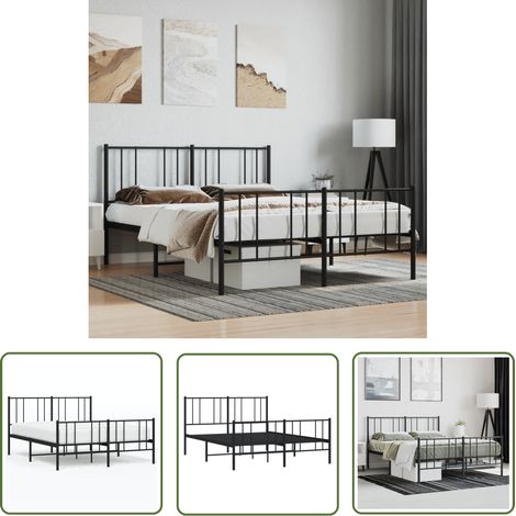 The Living Store Cadre de lit métal sans matelas avec pied de lit noir 140x190cm - Cadre De Lit - Lit Double - Lit Metal - Lit Noir - Meuble Chambre (1/5)