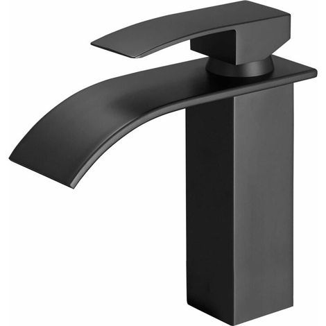Robinet Salle Bain Cascade Noir,Mitigeur Lavabo Cascade, Robinet Lavabo Cascade en Laiton avec Eau Froide & Chaude Disponible,Moderne(3/8 ") (1/5)