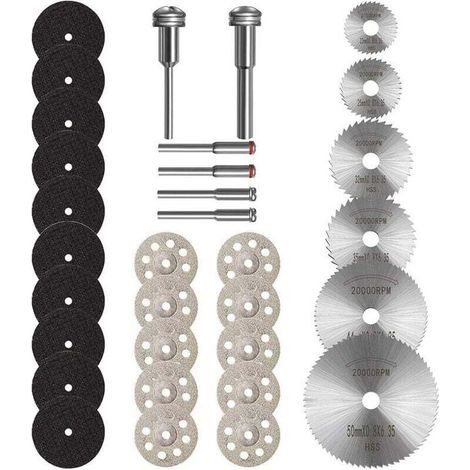 Disques de coupe pour Dremel. Accessoires pour outils rotatifs : mini-disque diamanté à queue de 3,2 mm, lames de scie circulaire HSS et disques de coupe pour métaux revêtus de résine. Outils pour la (1/5)