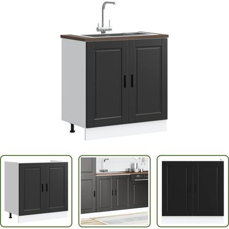 vidaXL Bois d'ingénierie - Meuble bas pour évier Porto noir 80x46x81,5 cm bois ingénierie (1/5)