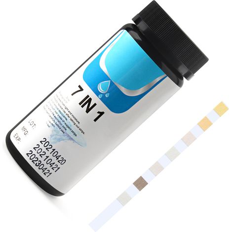 7-in-1-Teststreifen zur Bestimmung der Thermalwasserqualität: Restchlor, Gesamtchlor in Schwimmbädern, Härte, pH-Wert, Nitrit/Brom (1/4)