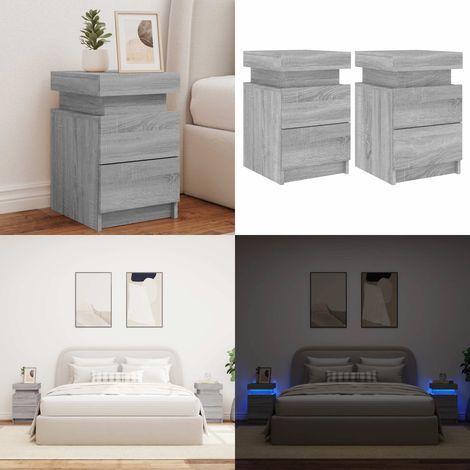 Tables de chevet avec lumières LED 2 pcs sonoma gris 35x39x55cm - Table De Chevet Moderne - Luminaire Led - Meuble Chambre - Rangement Tiroir - Décoration Intérieur - Home & Living (1/5)
