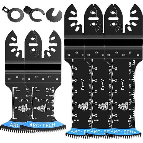 Lame de Scie Oscillante à Dents Arquées, Aicoya 5 pièces Accessoires de Lames d'Outil Multifonction pour Plastique, Bois, Métal, Compatible avec Fein Dewalt Makita Black&Decker Bosch (1/5)