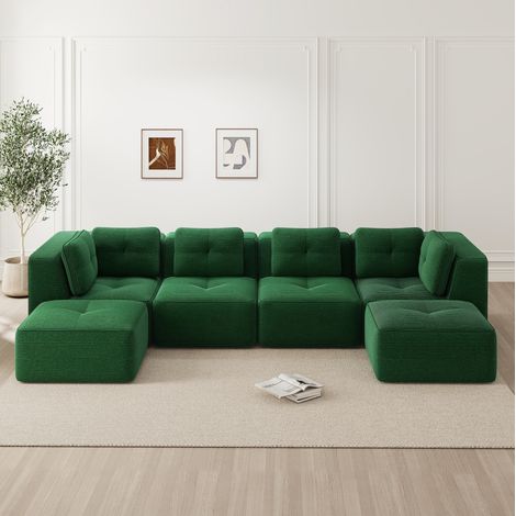 Divano angolare modulare in velluto a coste verde senza montaggio, configurazione libera (1/5)