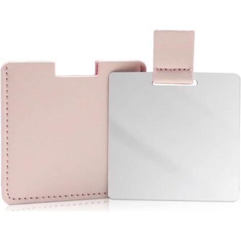 Miroir compact incassable en acier inoxydable, miroir de sac à main, miroir de voyage incassable avec étui en cuir PU (rose) (1/5)