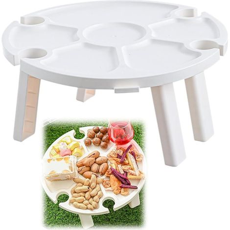 Portable picnic table for wine, compact beach table and small camping table, 30 x 16 cm, white, foldable plastic design, small, lightweight picnic table for outdoor activities (1/5)