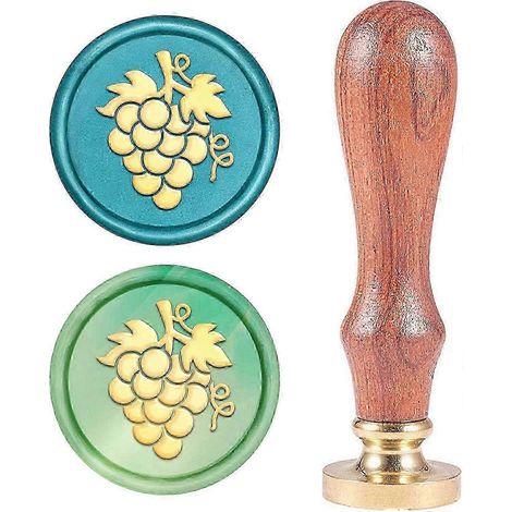 Tampon à cire vintage, motif raisin, style rétro, en bois, tête amovible en laiton, 25 mm, idéal pour décorer enveloppes, invitations et bouteilles de mariage. (1/5)