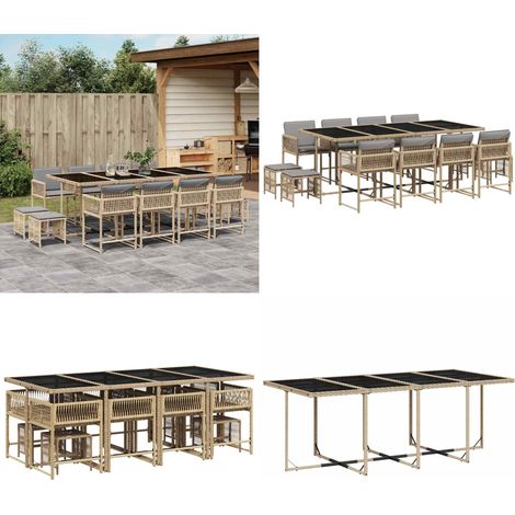 Set comedor de jardín con cojines 13 pzas ratán sintético beige - Sillas de jardín - Cojines para sillas