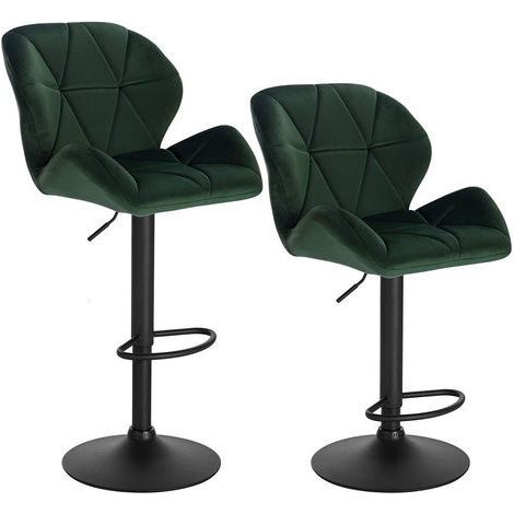 WOLTU Barhocker 2er Set Barstuhl Tresenhocker Bistrohocker Designer Hocker mit Rückenlehne, höhenverstellbar, drehbar, aus Samt & Metall, Dunkelgrün (1/4)