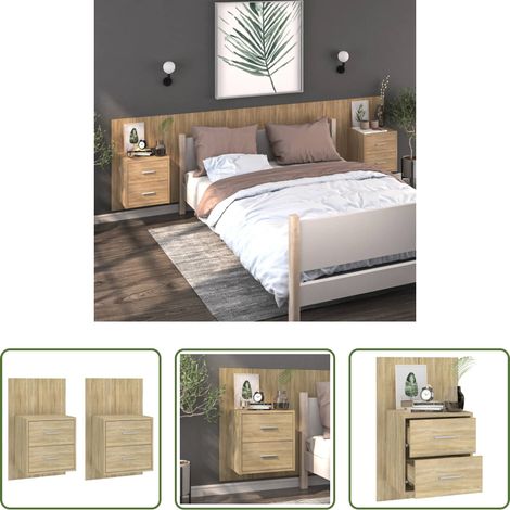 vidaXL Table de chevet flottante - Tables de chevet murales 2 pcs Chêne sonoma (1/5)