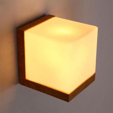 Moderne Simple Lampe De Mur En Verre Blanc De Style Japonais Créative E27 Éclairage En Bois Cube Edison Appliques Murales Lumière (1/4)