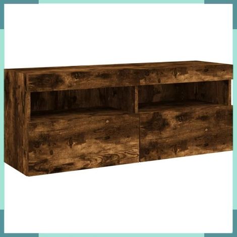 837215 Meuble TV mural avec lumières LED chêne fumé 100x30x40 cm (1/5)