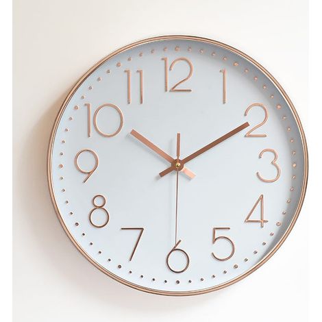 Reloj de pared moderno de 30 cm (12 pulgadas), reloj de cocina silencioso de cuarzo, funciona con pilas, redondo, fácil de leer para el hogar/oficina/escuela, oro rosa. (1/5)
