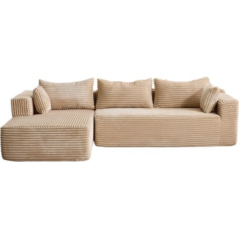 L-förmiges modulares Ecksofa aus beigefarbenem Cord samt Chaiselongue, 279 x 179 x 83 cm (1/5)