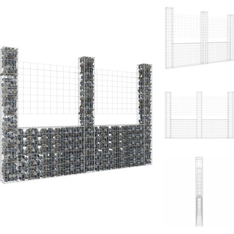 Zaunfelder - Living Gabionenkorb U-Form mit 3 Säulen Eisen 260x20x200 cm (1/5)