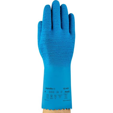 Ansell AlphaTec 62-401 Guanto in lattice, Protezione Contro le Sostanze Chimiche e Liquide, Blu, Taglia 7 (6 Paia) (1/5)