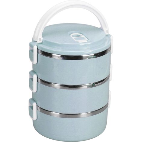 Tragbare Bento-Lunchbox aus Edelstahl 304, Thermozylinder, dreilagig, nordisch blau, ideal für Schule, Büro und Outdoor. (1/5)