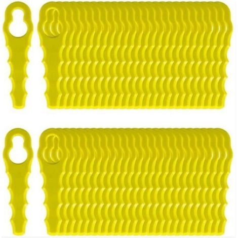 Set of 100 replacement blades compatible with Ryobi trimmer models RAC155, RAC157, RAC158. (1/4)