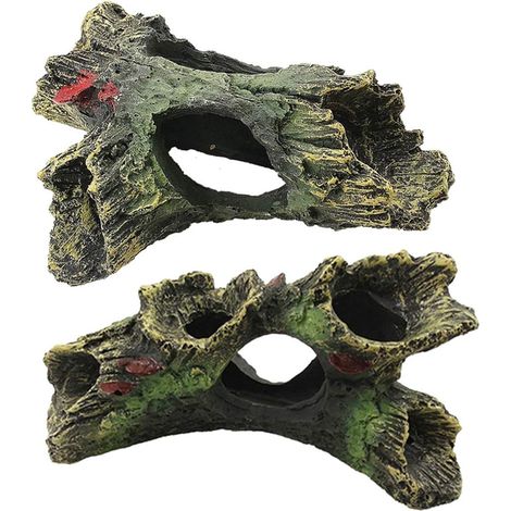 Tronc Décoratif Aquarium - En Résine Non Toxique - Pour Eau Douce et Salée - 2 Pièces - Dimensions Variées (1/5)