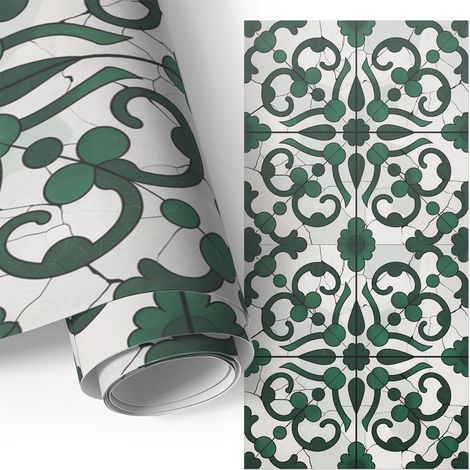 Klebefolie für Möbel - Möbelfolie - Selbstklebefolie - Küche folieren - Dekorfolie - Einfach zu reinigen - Grüne Ornamente 75x150 cm