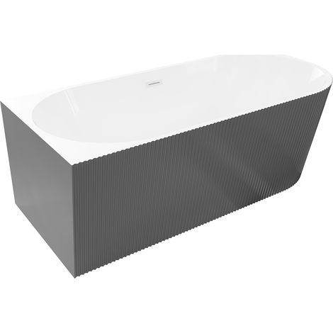 Mexen Silo bañera exenta esquina izquierda rayada 150 x 75 cm, blanca/gris, rebosadero blanco - 52891507562L-20 (1/5)