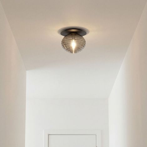 Deckenlampe rund Ø 20 cm klein Rauchglas Metall in Schwarz Deckenleuchte innen