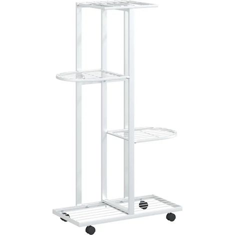 Jardinière à 4 niveaux avec roues design moderne intérieur et extérieur 44 x 23 x 80 cm en fer blanc