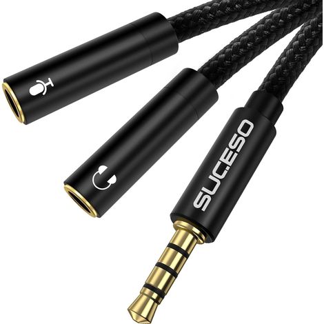 Câble Adaptateur Audio Splitter Jack 3,5mm Mâle à Double 3.5mm Femelle Cable Casque Répartiteur Audio et Micro Compatible avec PS4,PC,Téléphone,Xbox One, écouteur Gaming, Tablette- 35cm (1/5)