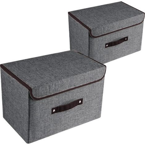 Juego de 2 cajas de almacenamiento grandes con tapas y asas, cajas plegables para guardar ropa blanca, contenedores organizadores, cestas cúbicas con divisor extraíble para el armario del dormitorio o (1/5)