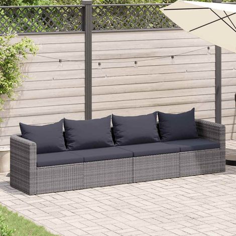 Ensemble Table et Chaises de jardin 4 pcs - Meuble de jardin avec coussins Gris Résine tressée BV545277 - BonneVie (1/5)