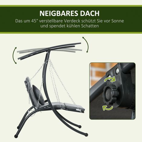 Hamac suspendu, toit inclinable, avec coussin d’assise et oreiller, cadre en acier, gris foncé, 108 x 145 x 169 cm (1/4)