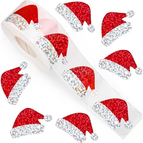 Set mit 3 Rollen Weihnachtsmützen-Aufklebern, roter Laserdruck, geeignet zum Dekorieren von Briefumschlägen, Zeitungen und Partys (1/4)