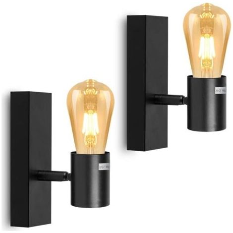 Applique Murale Interieur Design Vintage, Lampe Murale Noir, Douilles E27, Livrée Sans Ampoules, Applique Murale Industrielle pour Bar, Restaurant, Café, La Vitrine, Couloir,IP20,Max 25W, 2Pcs (1/5)