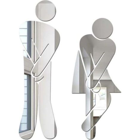 Ensemble d'accessoires amusants pour salle de bain et toilettes, miroir pour la maison, le bureau et le travail, autocollant tendance amovible pour homme et femme, accessoire de toilette argenté (1/5)