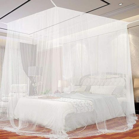 (Blanche)Moustiquaire de lit，190x210x240CM, Moustiquaire, Grande Moustiquaire, Moustiquaire Filet Baldaquin, Lit Double Moustiquaire-ARCAN (1/5)