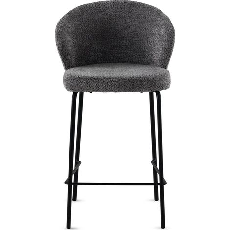 Ensemble de 2 tabourets recouverts de chenille gris foncé avec pieds en métal noir (1/5)