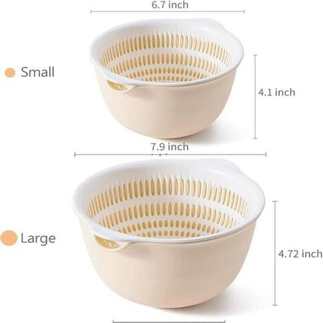 Ensemble de passoires de cuisine 2 en 1 avec panier égouttoir (2 ensembles de 3 litres), panier à laver les fruits et légumes en (1/4)