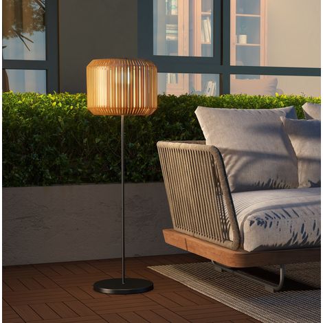 Lampe solaire de jardin sur pied Ø34 x 130 cm, LED blanc chaud, IP44, effet rotin HAVRYA (1/5)