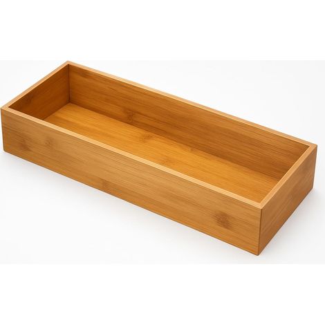 1 - Range Couverts - Organiseur De Tiroir - En Bambou Naturel Résistant À L&39humidité Pour Cuisine Et Bureau - Naturel - 38x15x7cm