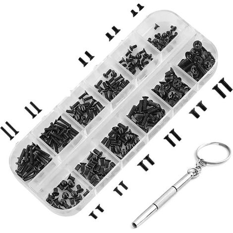 240 Pièces Kit de Vis pour Ordinateur Portable Universel M2, M2.5, M3 en Noir, Inclus Boîte de Rangement, Petites Vis Noires pour Vis de Réparation D'ordinateur Portable et Disque Dur (1/5)