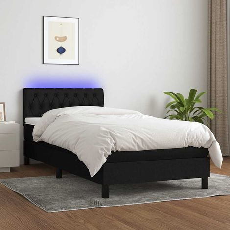 vidaXL Sommier à lattes de lit avec matelas et LED Noir 90x200cm Tissu (1/5)