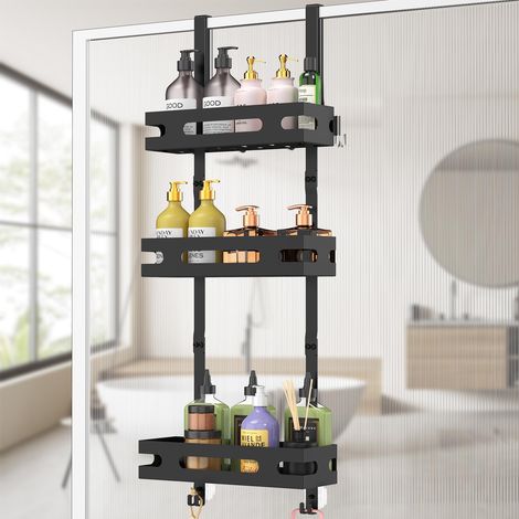 Étagère Douche à Suspendre avec Six Crochets, Étagère Douche sans Perçage, Porte Shampoing Douche, Étagère Rangement Hauteur 78cm Convient aux Bouteilles d'Épices de Cuisine (1/5)