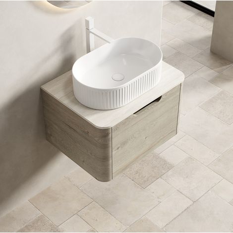 meuble rangement vasque ovale 60 cm beige OKMYHOME (1/5)