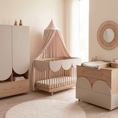 Dormitorio completo cuna evolutiva 70x140 cómoda cambiador y armario 2 puertas 1 cajón Wood Luck Bloom Cachemira y Mader (1/5)