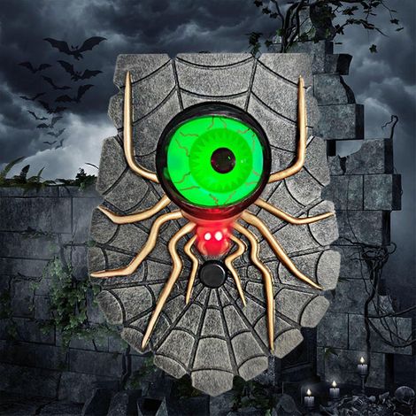 Sonnette araignée décorative d'Halloween avec yeux et son pour l'intérieur et l'extérieur (1/4)