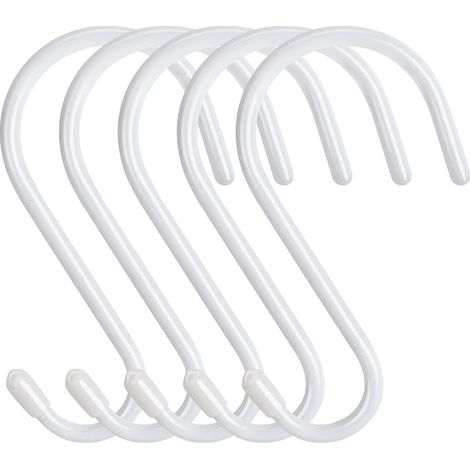 Lot de 5 grands crochets en S,Caoutchouc blanc,14 cm,Crochets à suspendre,Crochets en métal anti-rouille,Charge maximale : 30 kg,Crochets de suspension en forme de S, salle de bain, bureau (1/5)