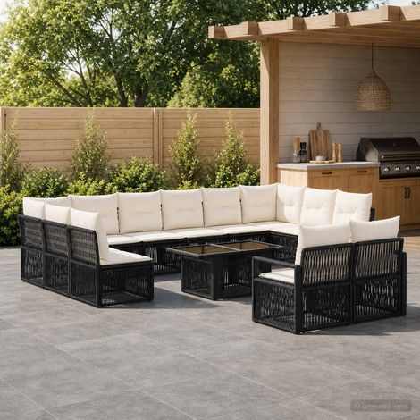 vidaXL Set Divano da Giardino 13 pz Nero e Bianco Crema polyrattan (1/5)