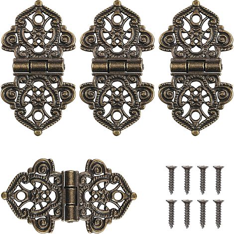 4 PCS Charniere Coffre bois, Petite Charn iere, Charnier e Decorative avec 28 vis Pour la Décoration d'Armoires,de Portes en Bois,de Bibliothèques, 2x1,6cm